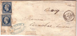 REPUB. NAPOLEON III - 1853 - YVERT N° 10 X2 Sur LETTRE DOUBLE-PORT De LYON (PC 1818) => CREUSE - 1852 Louis-Napoléon