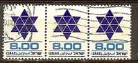 ISRAEL 1975 Star Of David - £8 Blue And Turquoise  FU BLOCK OF 3 - Blokken & Velletjes