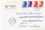 1985-19-8 Lettre Recommandée R1 Tarif 1/8/85 2276+2320+2319+2179 Liberté Gandon Tonquedec Cotes-du-Nord - Tariffe Postali