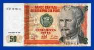 BILLET MONNAIE USAGE PEROU AMERIQUE DU SUD 50 INTIS 3 SIGNATURES N° A 87984010 NICOLAS DE PIEROLA - Perú