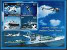 Helicopter, Chopper, Coast Guard, Ship, Aeroplane, Aircraft Carrier, Miniature Sheet, India - Helicópteros