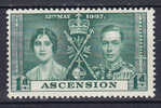 Ascension 1937 Mi. 36    1 D. King George Coronation MH* - Ascensión