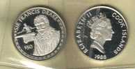 COOK ISLANDS $50 F. DRAKE  FROM EXPLORERS SERIES QEII HEAD BACK1988 AG SILVER  UNC  KM? READ DESCRIPTION CAREFULLY!! - Cook