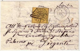 ETATS De L'EGLISE - 1866 - YVERT N°5 RARE Seul Sur DEVANT De LETTRE (FRAGMENT) De ROME Pour PALERME (SICILE) - Kerkelijke Staten