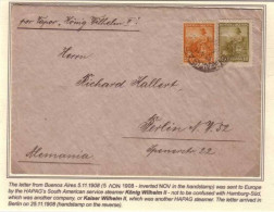 1908 - LETTRE De BUENOS AIRES (ARGENTINE) Pour BERLIN Par VAPEUR ALLEMAND "König Wilhelm II" - RARE - Brieven En Documenten