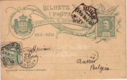 PORTUGAL - 1905 - CARTE POSTALE ENTIER De LISBONNE Pour ANVERS (BELGIQUE) - Nom Gratté - Entiers Postaux