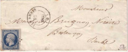 1853 - 25c REPUBLIQUE - YVERT N°10 Seul Sur LETTRE De LES RICEYS (AUBE) PC 2668 Pour BESANCON - 1852 Louis-Napoléon