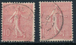 France-Semeuse Lignée 10c Rose YT 129 + 129a Obl. - 1903-60 Säerin, Untergrund Schraffiert