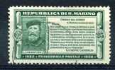 1932 San Marino, Morte Garibaldi , Valore Da Cent.25 Usato - Usati