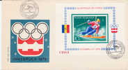 Romania - 1976 - First Day Cover - Winter Olympic Games In Innsbruck - Souvenir Sheet Imperforated - 12-1-1976 - Hiver 1976: Innsbruck