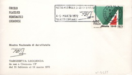 BUSTA: MOSTRA NAZIONALE DI AEROFILATELIA - CREMONA 72 * 4-5 MARZO 1972 - PALAZZO COMUNALE CON NUM. 1155 - Airmail