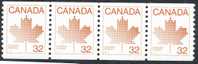 Canada 1982 Sc. # 951 Coil Horiz. Strip Of 4  Brown Maple Leaf MNH - Roulettes