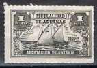 Sello Mutualidad De ADUANAS 1 Pta, Voluntario. Barco. Ship - Charity