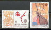 SERIE 2 TIMBRES NOUVEAUX L'ANDORRE - 1992 L'EUROPE - PROUE DE CARABELA SAINTE MARIA - BATEAU - DÉCOUVERTE DE L'AMÉRIQUE - 1992