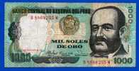 BILLETS MONNAIE USAGE PEROU AMERIQUE DU SUD 1000 SOLES DE ORO 3 SIGNATURES N° B 8868255 M  MIGUEL GRAU - Peru