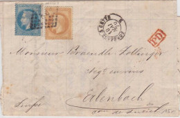 NAPOLEON III LAURE - 1870 - YVERT N°28A+29A Sur LETTRE INCOMPLETE Pour ERLENBACH (SUISSE) - AMBULANT BORDEAUX A CETTE B - 1863-1870 Napoléon III Lauré