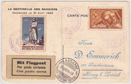 SUISSE - 1924 - CP POSTE AERIENNE VOL LA CAQUERELLE - LAUSANNE AVEC ZUMSTEIN N°PA6 (COTE=120FS) + VIGNETTE AERIENNE - Other & Unclassified