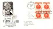 U.S.A / ESTADOS UNIDOS  A Block Of 4- SC #1174 MAHATMA GANDHI - Cacheted FIRST Day Cover1961 - Mahatma Gandhi