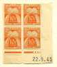 Bloc De 4 YT Taxe 76 Type Gerbes 10 F Coin Daté Du 22-9-45 - Postage Due