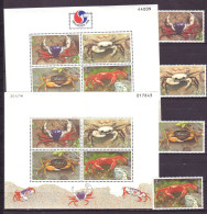 Thailand 1994 MiNr. 1603 - 1606 ( Block 58-58 I ) Marine Life, Crustaceans, Crabs 4v+2s\sh  MNH** 17,20 € - Schaaldieren