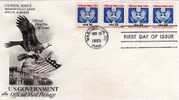 U.S.A: 1981 Très Belle Fdc Bande De 4 Aigles "timbre De Service" - Brieven En Documenten