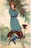 FANTAISIE FEMMES : "Femme Elégante Avec Son Chien" - Illustrateur Corbella T. - Corbella, T.