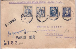 1945 - LETTRE RECOMMANDEE CHARGEE De PARIS 106 (CACHET PROVISOIRE) Pour TARBES  - GANDON - 1945-54 Marianne Of Gandon