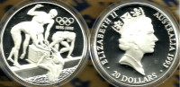 AUSTRALIA $20 DOLLARS ATLANTA OLYMPICS SPORT SWIMMER QEII HEAD 1YEAR 1993 1Oz SILVER PROOF  READ DESCRIPTION CAREFULLY!! - Otros & Sin Clasificación