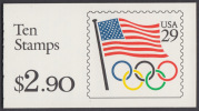 !a! USA Sc# 2528a MNH BOOKLET(10) - Flag And Olympic Rings (black Typing) - 3. 1981-...