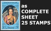 CV:€45.00 BULK:10 X  St.Vincent 1987. CARNEVAL Miss St. Vincent 1986. 55c. COMPLETE SHEET:25 Stamps. - Femmes Célèbres