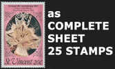 CV:€6.00 BULK:2 X St.Vincent 1987. CARNEVAL Miss Prima Donna 20c. COMPLETE SHEET:25 Stamps.[feuilles,  Ganze Bogen,hojas - Famous Ladies