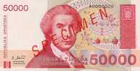 CROATIA - KROATIEN:  50 000 Dinara 1993  UNC  P-26s  *SPECIMEN*  VERY RARE !!! - Croacia