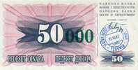 BOSNIA:   50 000 Dinara On 50 Dinara, 1993 UNC *P-55a * 13mm High Green Zeroes - 15.10.1993 - Bosnia Y Herzegovina