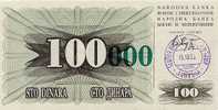 BOSNIA:  100 000 Dinara On 100 Dinara, 1993 UNC *P56a *13mm High Green Zeroes - 15.10.1993 - Bosnien-Herzegowina