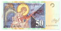 MACEDONIA:  50 Denari 8.9.1996 UNC *SPECIMEN* Official Specimen With All Zeroes Serial #´s - North Macedonia