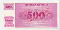 SLOVENIA - SLOWENIEN:  500 Tolarjev 1990 UNC *SPECIMEN* Official Specimen Note With All AA00000000 Ser. # - Slowenien