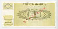 SLOVENIA - SLOWENIEN: 1 Tolar 1990   UNC *SPECIMEN*  Official Specimen Note With All AA00000000 Ser. # - Slovenia