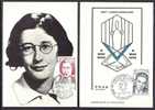 LOT DE 2 CARTES MAXIMUM THEME : RESISTANCE- SIMONE WEIL : CAD DE VENISSIEUX-  N° 222- EDMOND MICHELET CAD DE TOULOUSE - Verzamelingen & Reeksen