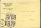 N°337(4) - 10 Centimes Cérès En Bloc De 4 Obl. Sc NAMUR  S/Carte (Bobine Etincella) Du 9-IV-1935 Vers Lierre.  Les Blocs - 1932 Ceres Y Mercurio