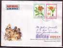 Flowers China Taiwan 2001 Used Air Mail Cover Sent To Lithuania #7955 - Covers & Documents