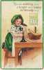 Clapsaddle Artist Signed St. Patricks Day Child On Phone, Green Dress Bonnet, On C1900s Vintage Postcard - Clapsaddle