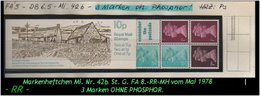 Grossbritannien - Mai 1978, 10 P Markenheftchen  Mi. Nr. 42 B. 3 Marken Ohne Phospor. -R- - Booklets