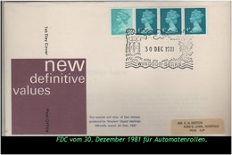 Grossbritannien - FDC Vom Dezember 1981 Für Auromatenrollen. - Booklets