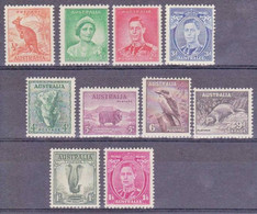 AUSTRALIA - 1937/8 - YVERT N° 110/119 (B) DENTELES 14x13.5 * MH - COTE = 182 EUROS - - Neufs