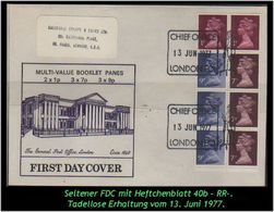 Grossbritannien - Juni 1977, 50 P Markenheftchenblatt Auf FDC Mi. Nr. 40 B. -R- - Carnets