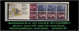 Grossbritannien - August 1978, 50 P Markenheftchen, Mi. Nr. 40 D, Rechts Geklebt. Gestempelt -R- - Carnets