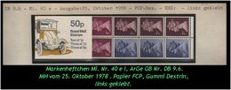 Grossbritannien - Oktober 1978, 50 P Markenheftchen, Mi. Nr. 40 E I, Links Geklebt. - Carnets