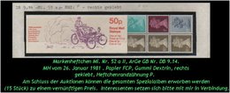 Grossbritannien - Januar 1981, 50 P Markenheftchen Mi. Nr. 52 A II, Rechts Geklebt. - Booklets