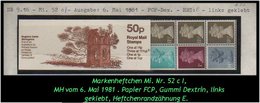 Grossbritannien - Mai 1981, 50 P Markenheftchen Mi. Nr. 52 C I, Links Geklebt. - Booklets