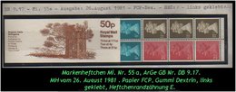 Grossbritannien - August 1981, 50 P Markenheftchen Mi. Nr. 55 A, Links Geklebt. - Carnets
